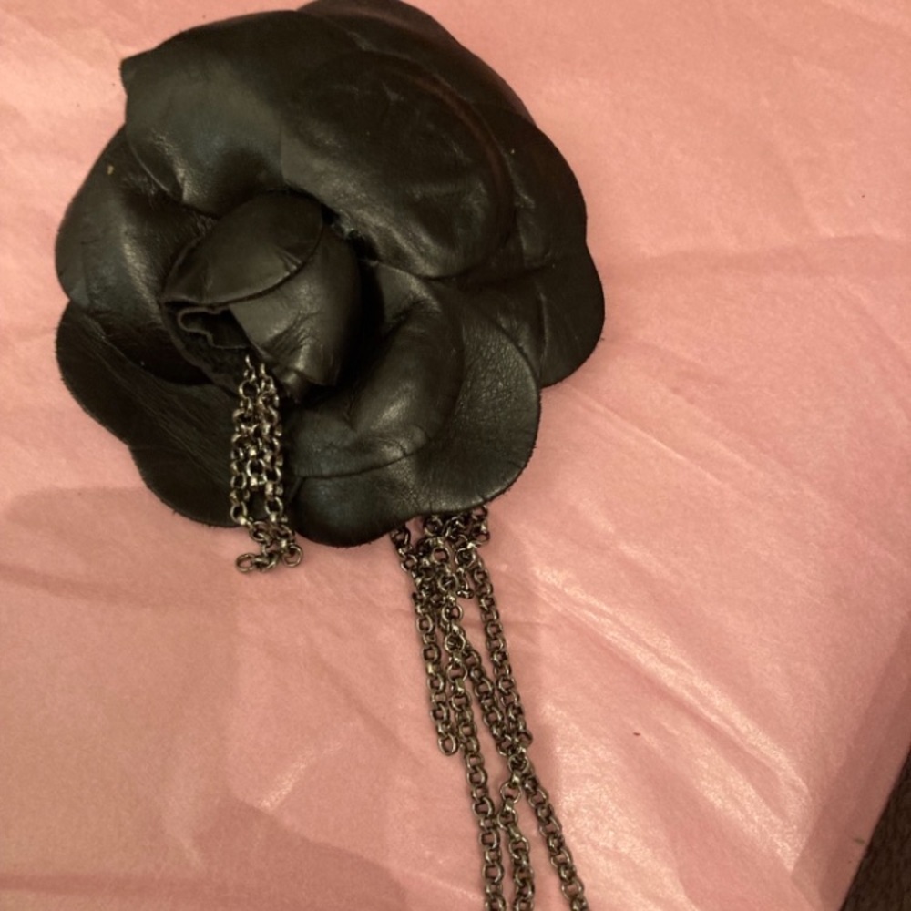 Chanel leather flower brooche